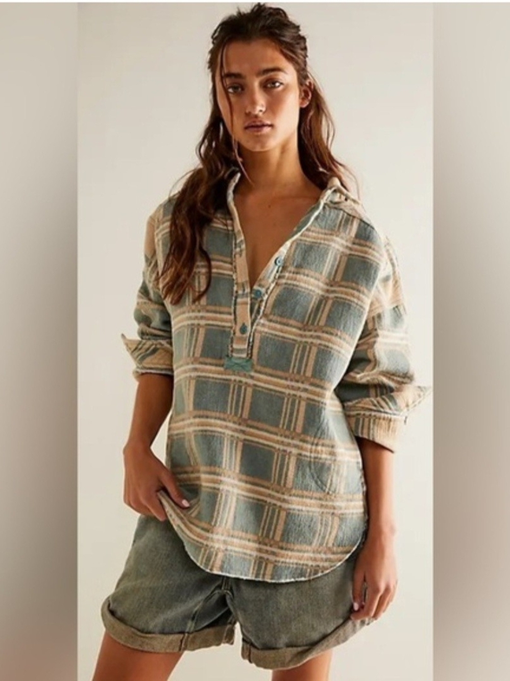 Free People We The Free Arizona Sky Jacquard Plaid Shirt